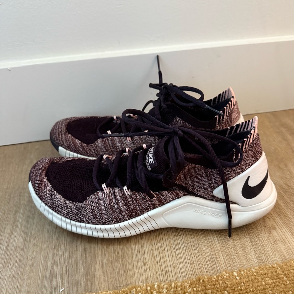 Nike Flyknit Burgundy and White Athletic Shoes